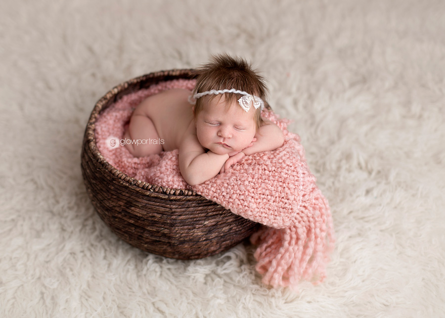 dawson creek baby photographer baby on rug in basket