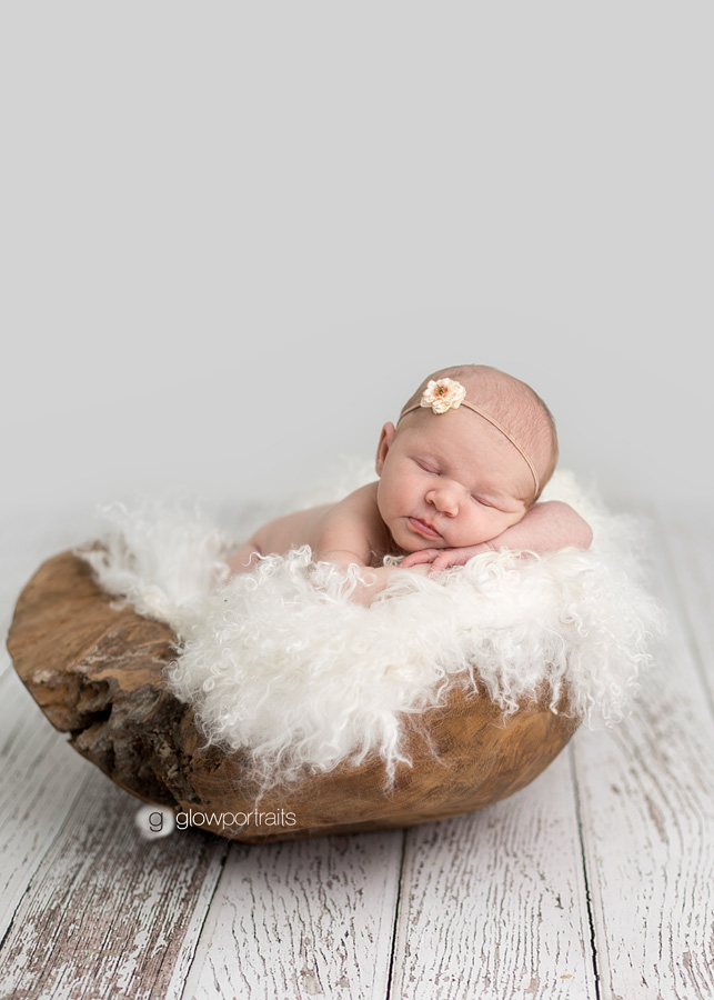 fort st john, bc newborn photographer newborn in wooden bowl