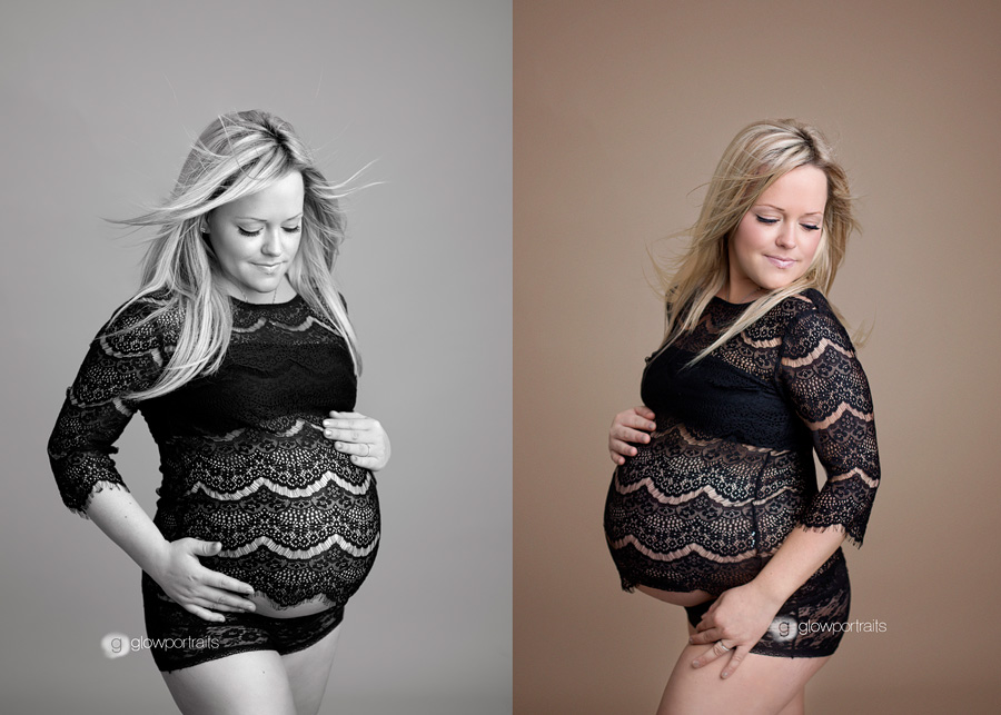 maternity posing, blonde girl, black lace maternity top