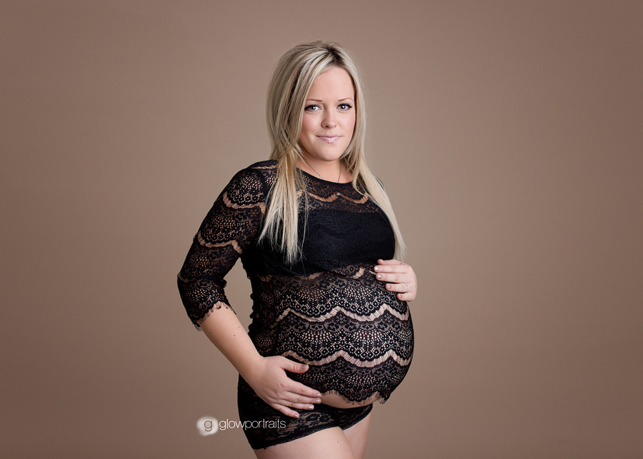 pregnant lady wearing black lace top