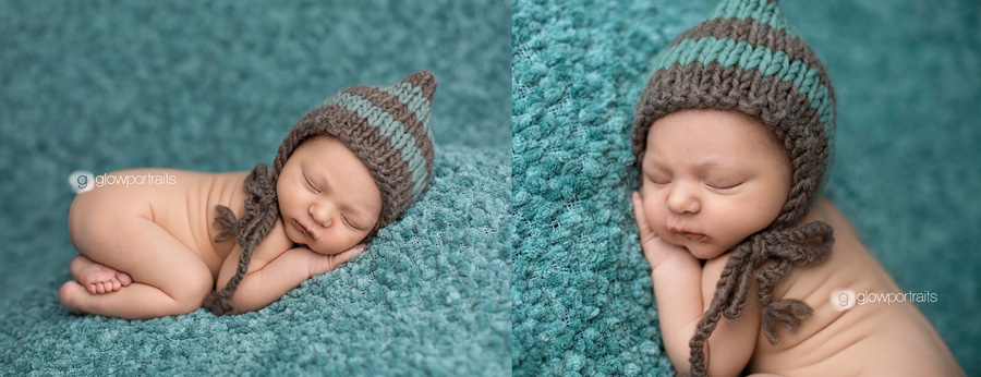 beanbag newborn pose with hat on