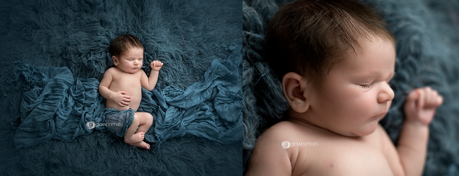 newborn baby boy on blue fur