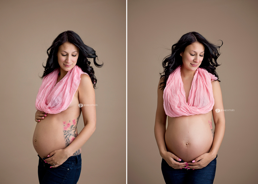 maternity pose wearing pink scarf