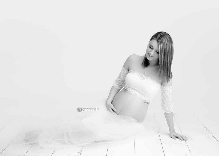 black and white maternity pose
