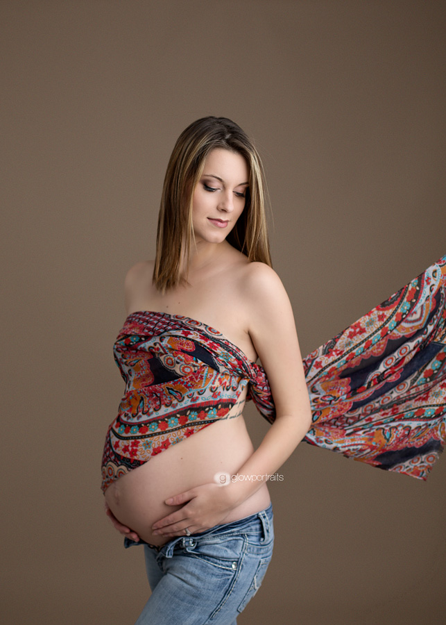 maternity portrait with blowing scarf