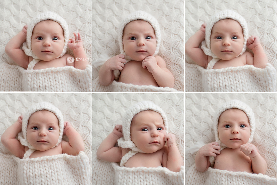 collage of newborn on white fabric