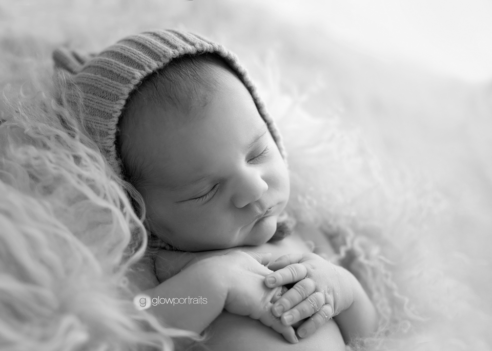 black and white pose of baby