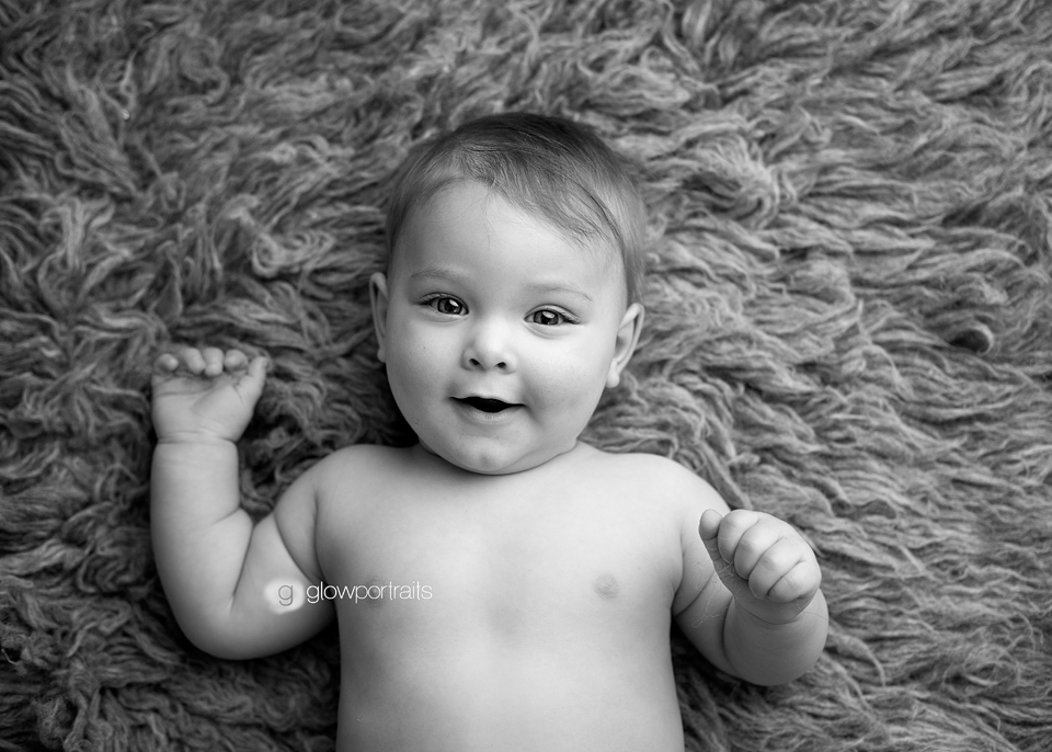 overhead image in black and white of baby